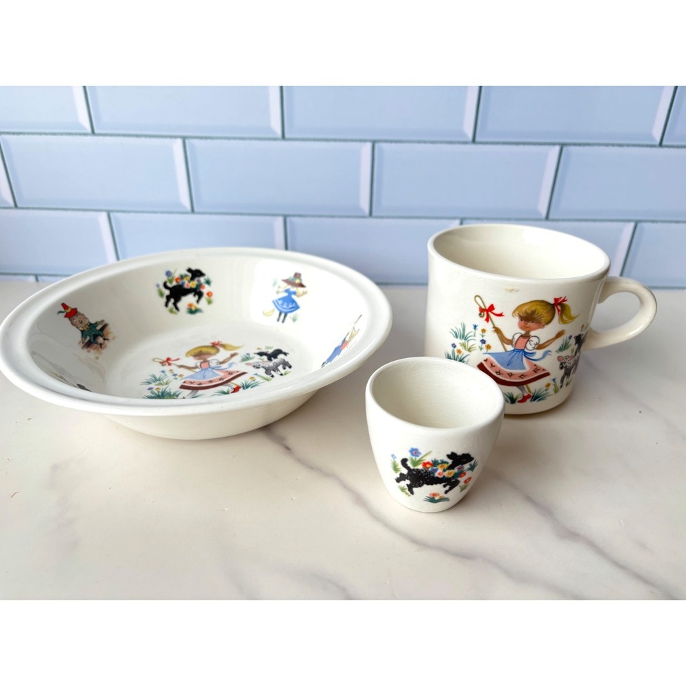 Vintage Arklow Ireland Erin Stone Brendan Nursery Set Mary Had a Little Lamb 3pc